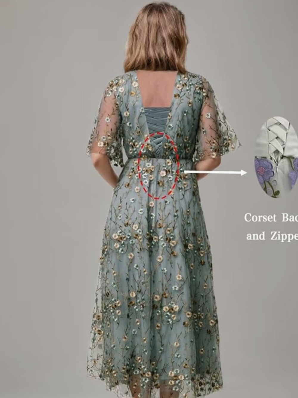 Flower Embroidery Tea Length Mother of The Bride Dresses Short Sleeves NEW 18W - Picture 2 of 2